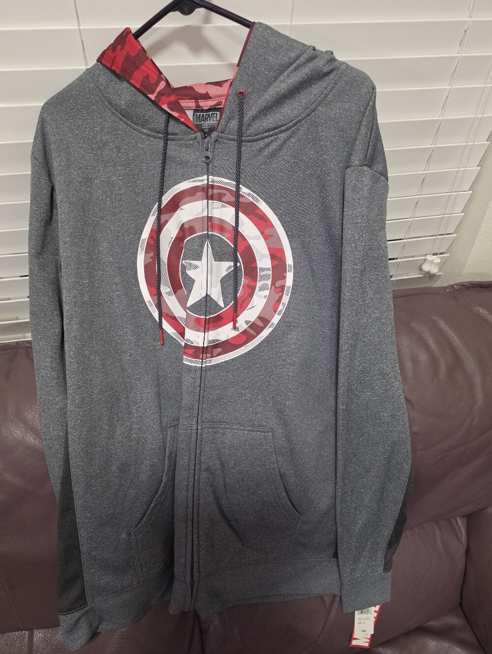 Marvel Gray Zip Hoodie with Red Camo Shield